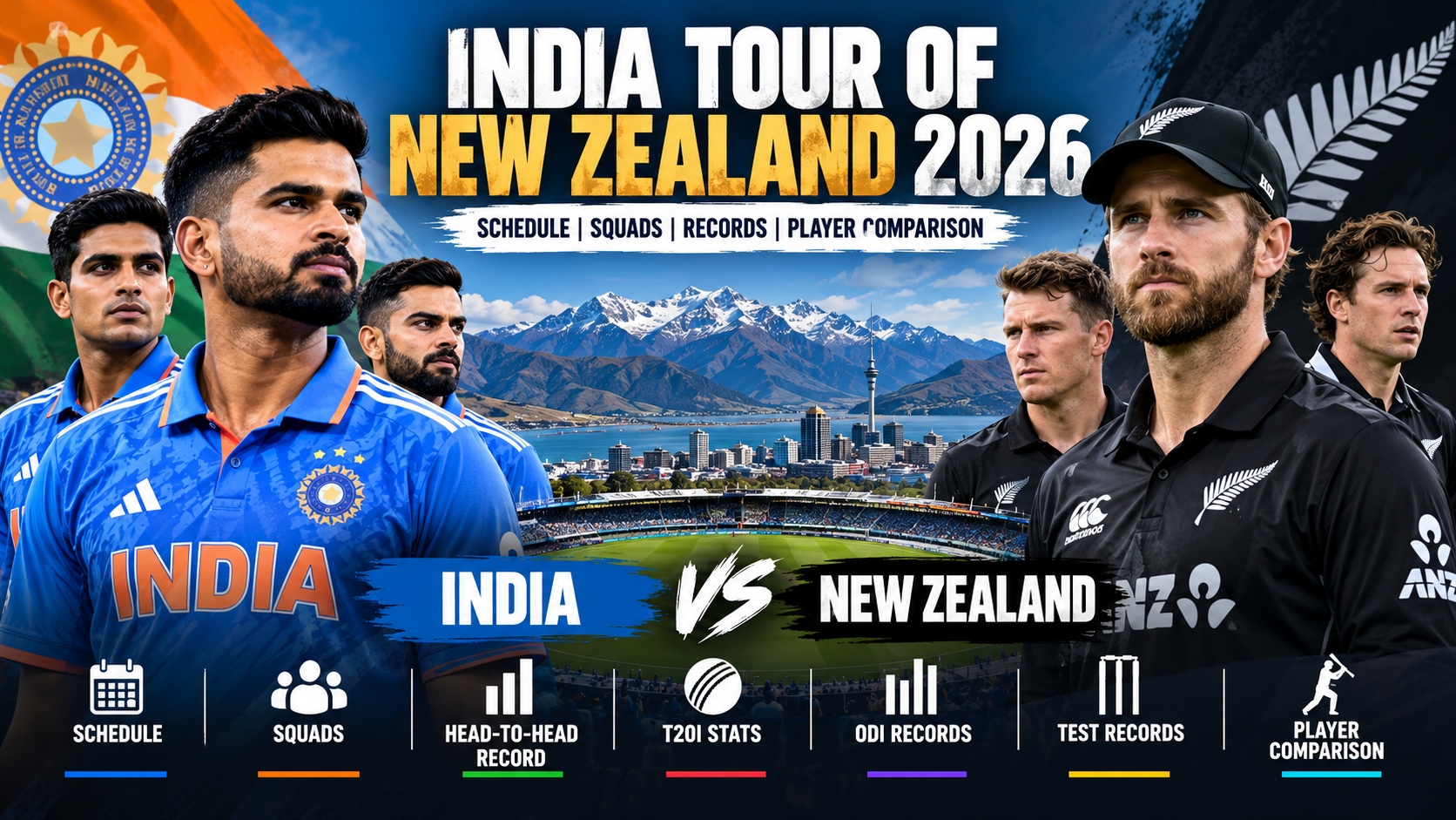 India Tour of New Zealand 2026: Schedule, Squads, Head-to-Head Records & Player Comparison - Cric-Beast India Tour of New Zealand 2026 schedule, squads, head-to-head records and player comparison